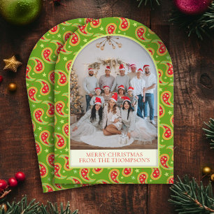 Christmas custom photo green paisley stars pattern holiday card