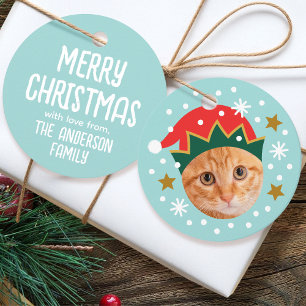 Christmas Custom Photo Name Funny Elf Blue Gift Favour Tags