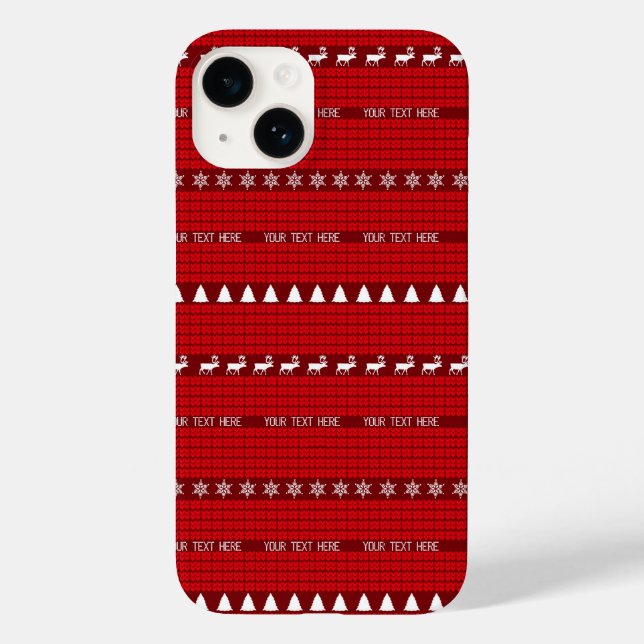 Christmas Custom Text Red White Knitted Sweater Case-Mate iPhone Case (Back)