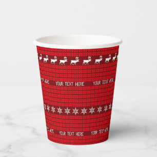 Christmas Custom Text Red White Knitted Sweater Paper Cups