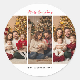 Christmas Custom Three Photos Classic Round Sticker