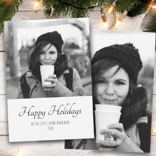 Christmas Custom Trendy Script Two Side Photo Holiday Card