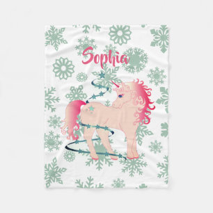 Christmas Custom Unicorn  Girl  Snowflake Fleece Blanket