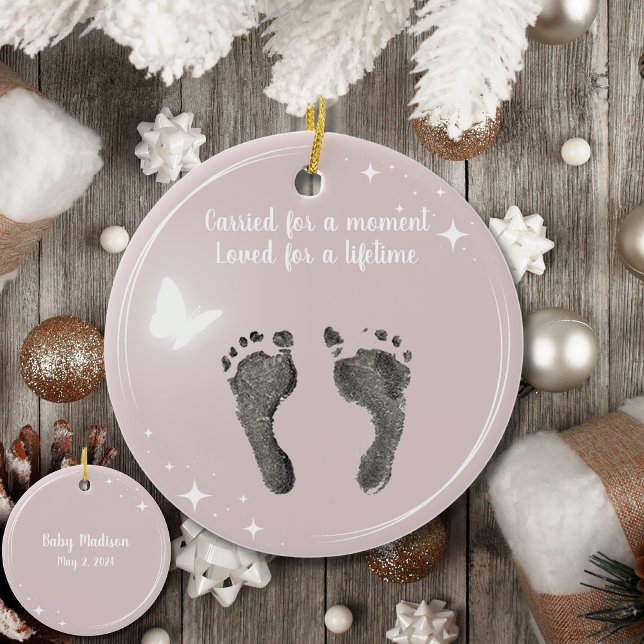 Christmas Custom Your Baby Foot Prints Butterfly Ceramic Ornament (Creator Uploaded)