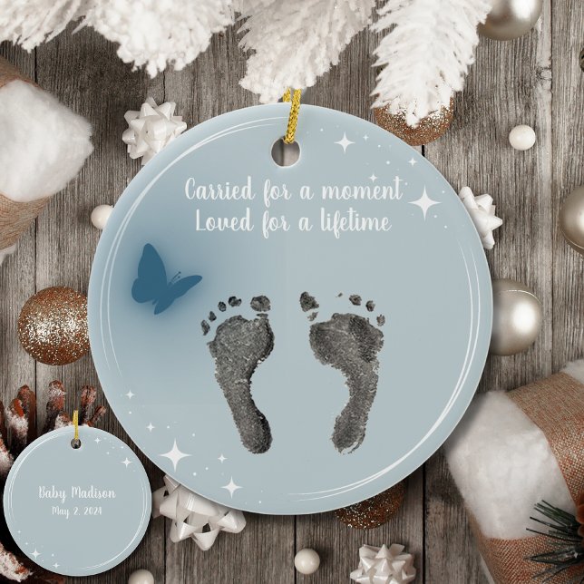 Christmas Custom Your Baby Foot Prints Butterfly Ceramic Ornament (Creator Uploaded)