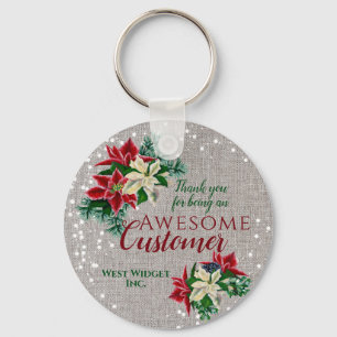 Christmas Customer Thank You Floral Burlap Key Ring