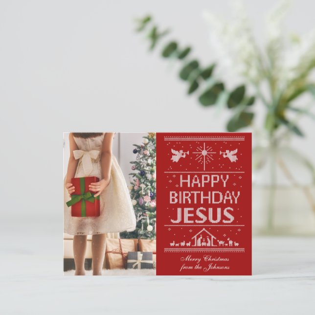 Christmas Customise Happy Birthday Jesus Christian Holiday Postcard (Standing Front)