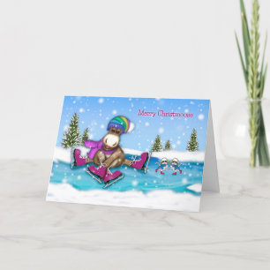 Christmas Customise W/Any Name Ice Skating Moose Holiday Card