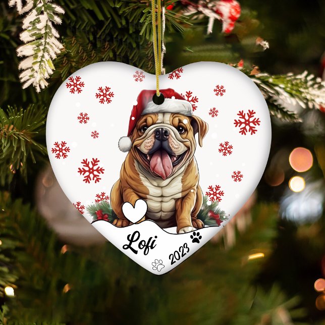 Christmas Cute American Bulldog Personalised Ceramic Ornament (Creator Uploaded)
