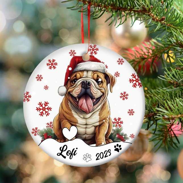 Christmas Cute American Bulldog Personalised Ceramic Ornament (Creator Uploaded)