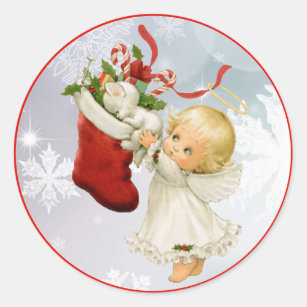 Christmas Cute Angel & Kitty Card Envelope Sticker