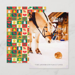 Christmas cute animals snow horse farm country invitation