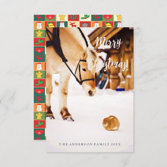 Christmas cute animals snow horse farm country invitation (Front/Back)