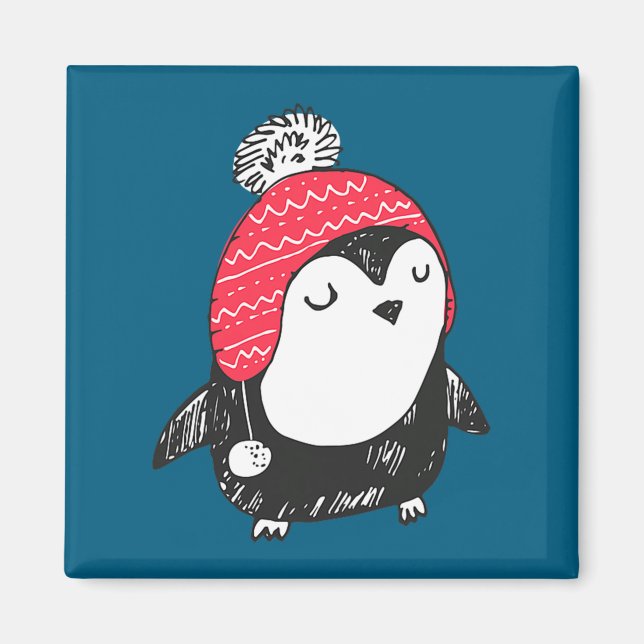 Christmas Cute Baby Penguin Wearing Winter Hat W_e Magnet (Front)