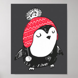 Christmas Cute Baby Penguin Wearing Winter Hat W_e Poster