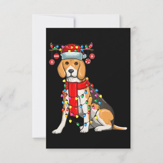 Christmas Cute Beagle Dog Holiday Lights Gift RSVP Card (Front)