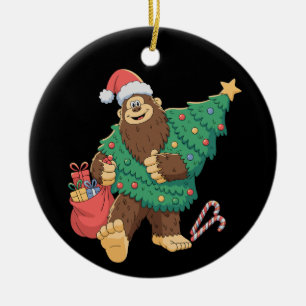 Christmas Cute Bigfoot Sasquatch Xmas Tree Lights Ceramic Ornament