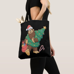 Christmas Cute Bigfoot Sasquatch Xmas Tree Lights Tote Bag