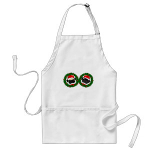 Christmas Cute Black Pug and Fawn Pug Santa Standard Apron