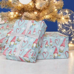 Christmas Cute Blue Gnome In Love Wrapping Paper