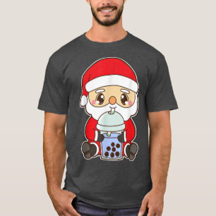 Christmas Cute Boba Santa Claus Blue Bubble Pearl T-Shirt