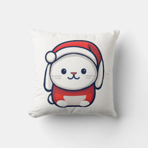 Christmas Cute Bunny in Santa hat Cushion