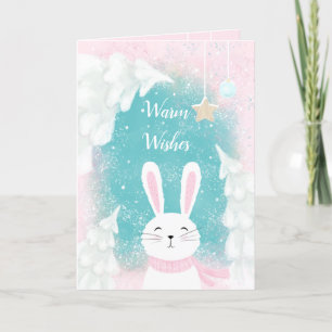 Christmas Cute Bunny Pink and Mint Holiday Card