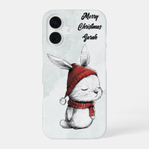 Christmas Cute Bunny Red Hat iPhone 16 Case