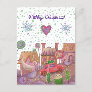 christmas cute car postcard