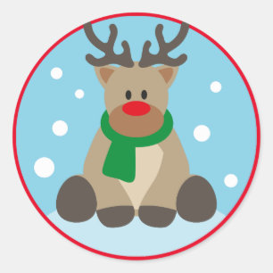 Christmas Cute Cartoon Rudolph Reindeer Classic Round Sticker