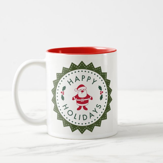 Christmas Cute Cartoon Santa Happy Holidays Two-Tone Coffee Mug (Left)
