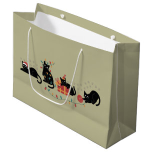Christmas Cute Cat Lover Crew Christmas Lights Large Gift Bag