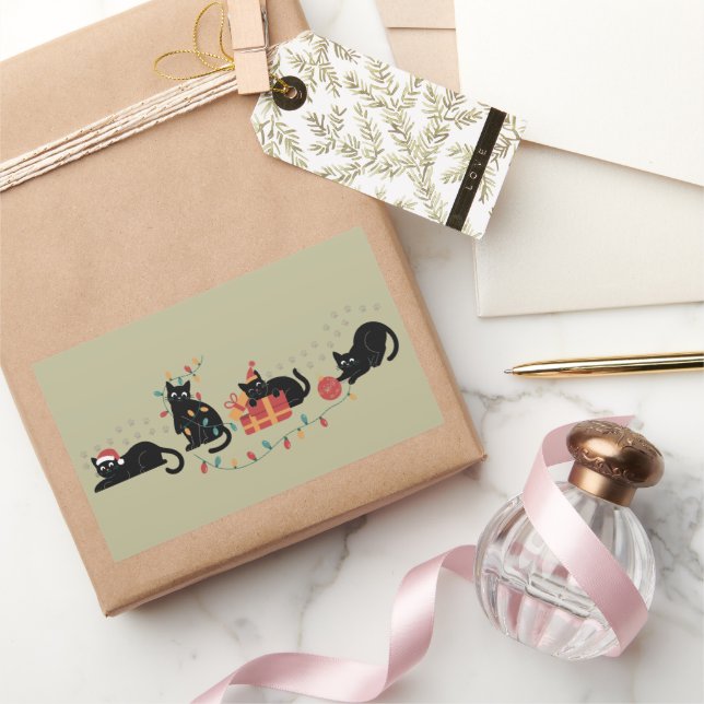 Christmas Cute Cat Lover Crew Christmas Lights Rectangular Sticker (Gifting)