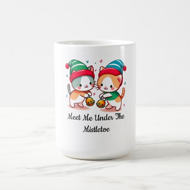 Christmas Cute Cat Meet Me Under The MistleToe Coffee Mug (Center)
