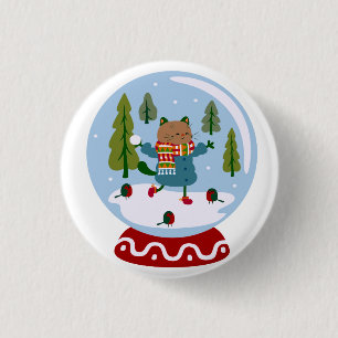 Christmas Cute Cat Snow Globe Button