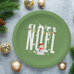 Christmas Cute Colourful Noel Quote Snowman Modern Paper Plate