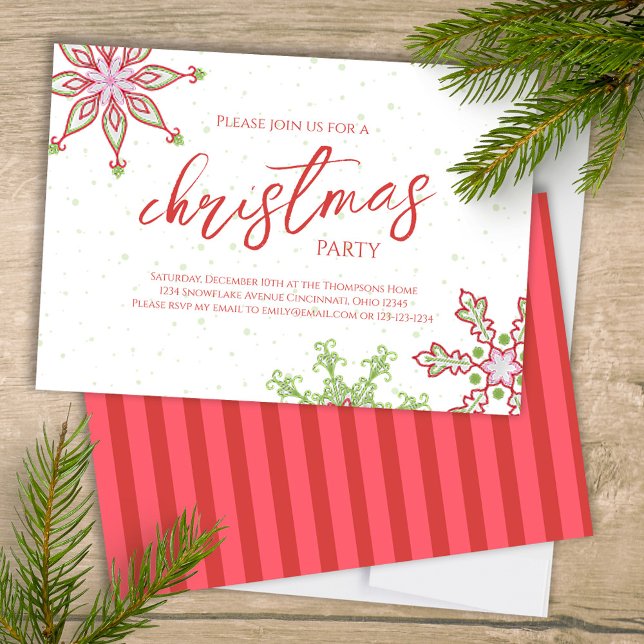 Christmas Cute Colourful Winter Snowflake Whimsica Invitation (Christmas party whimsical cute colorful snowflakes invitation. )