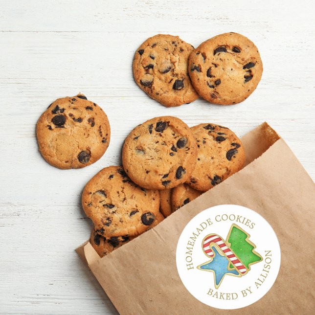 Christmas Cute Cookies Whimsical Homemade Label (Christmas watercolor cookies cute colorful round sticker. )