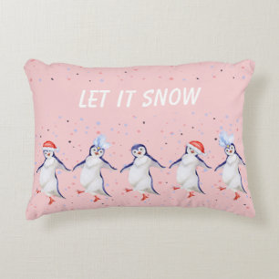 Christmas Cute Dancing Penguins Pattern Accent Pil Decorative Cushion