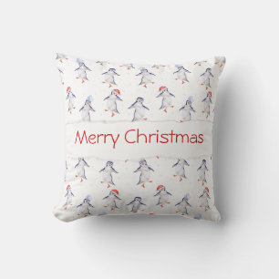 Christmas Cute Dancing Penguins Pattern Cushion