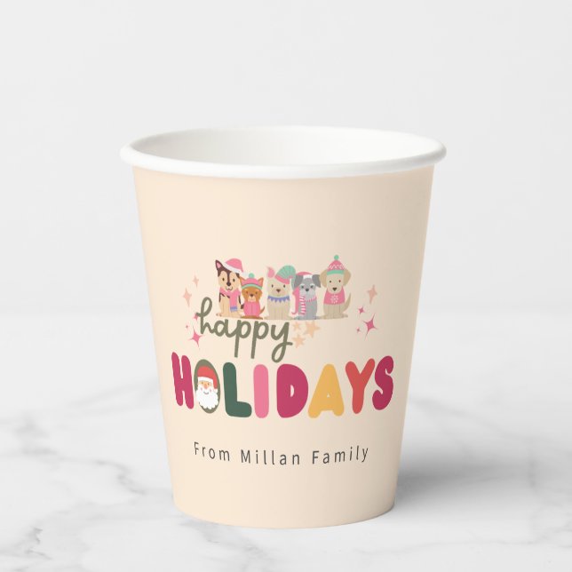 Christmas cute dog family modern paper cups (Front)