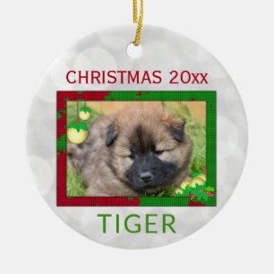 Christmas Cute Dog Pet Photo Ceramic Ornament