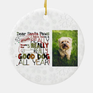 Christmas Cute Dog Photo Santa Paws Ceramic Ornament