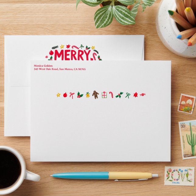 CHRISTMAS Cute Doodle Whimsical CUSTOM Holiday  Envelope (Desk)