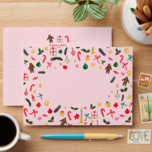 CHRISTMAS Cute Doodle Whimsical CUSTOM Holiday  Envelope