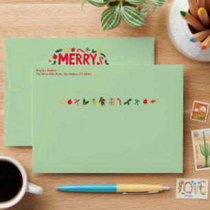 CHRISTMAS Cute Doodle Whimsical CUSTOM Holiday  Envelope