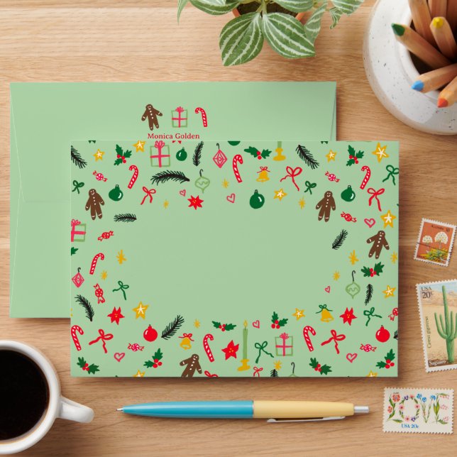 CHRISTMAS Cute Doodle Whimsical CUSTOM Holiday  Envelope (Desk)
