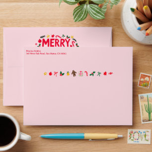 CHRISTMAS Cute Doodle Whimsical CUSTOM Holiday  Envelope