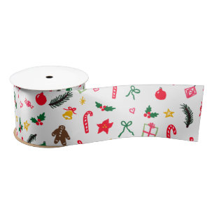 CHRISTMAS Cute Doodle Whimsical CUSTOM Holiday Satin Ribbon
