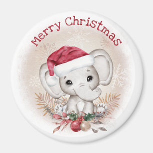Christmas Cute Elephant in Santa Hat Magnet